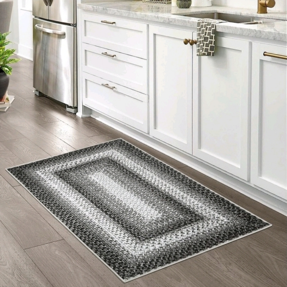 New with tag! Decorative black gray gradient braid printed area accent Rug 3 x 5